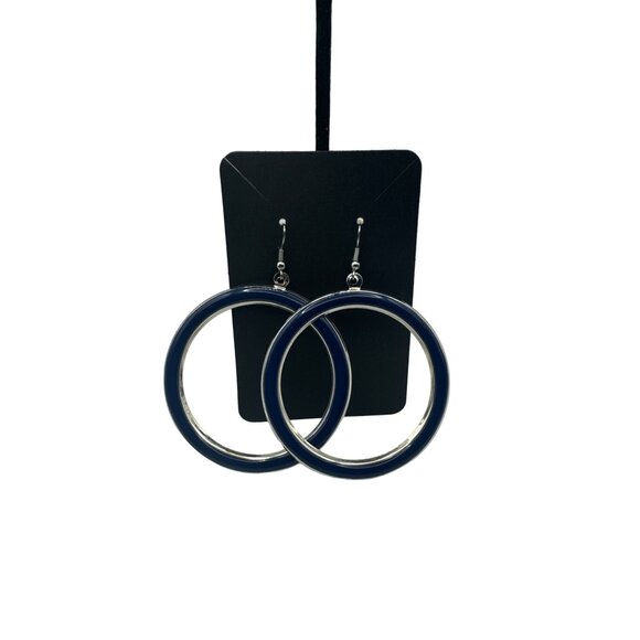 Large Silver and Blue Hoop Earrings for Women Statement Jewelry Fashion Accessor - Picture 1 of 4